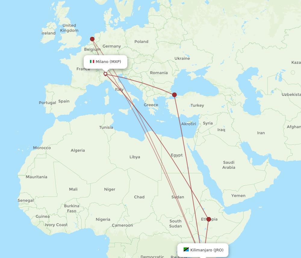 MXP-JRO flight routes