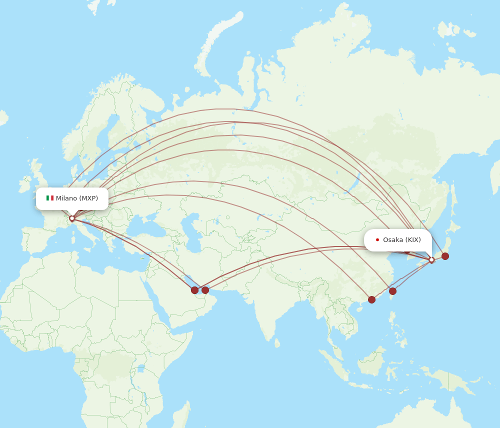 MXP to KIX flights and routes map