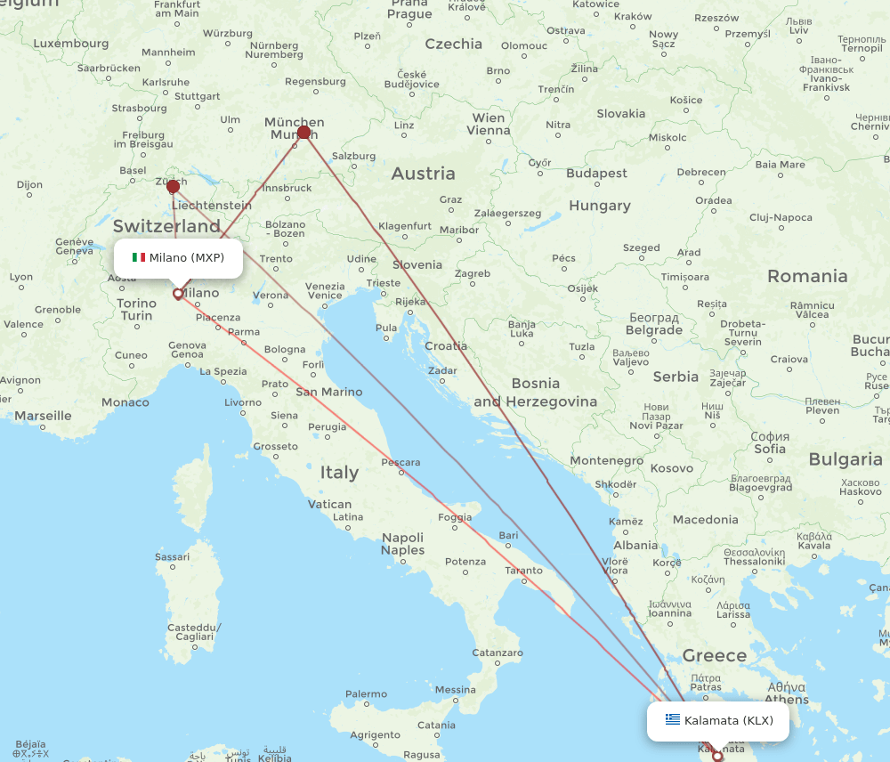 MXP-KLX flight routes
