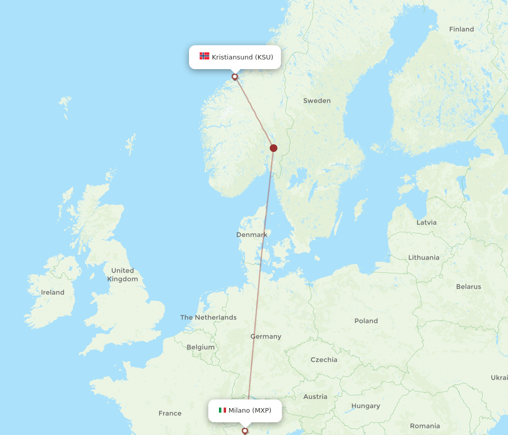 MXP to KSU flights and routes map