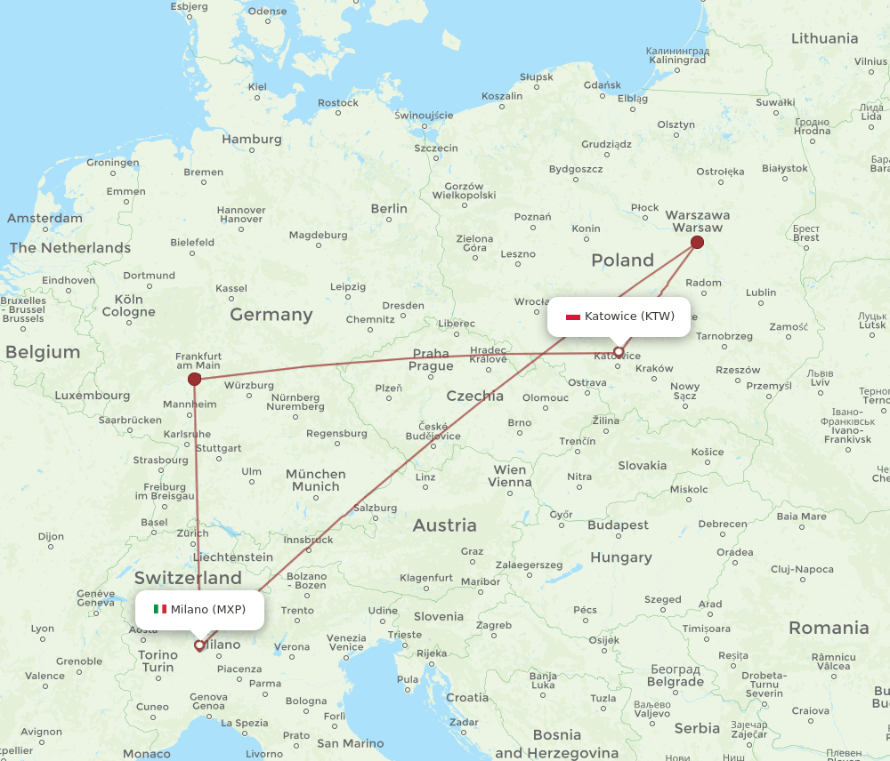 MXP-KTW flight routes