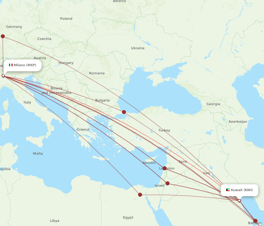 MXP-KWI flight routes