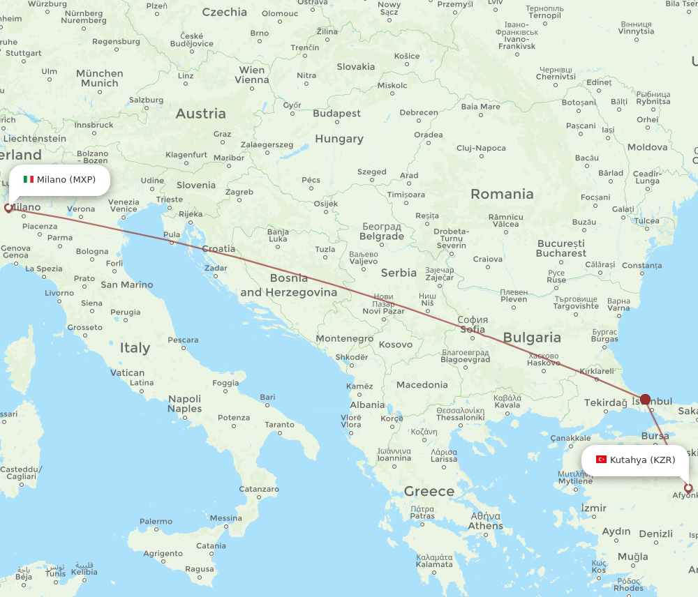 MXP to KZR flights and routes map