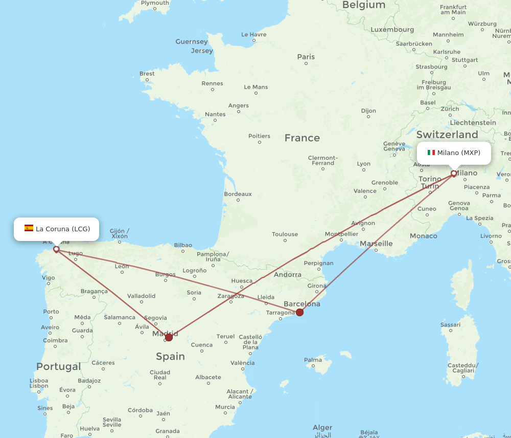 MXP-LCG flight routes