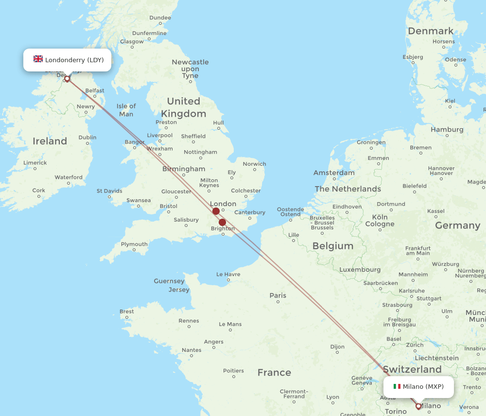 MXP-LDY flight routes