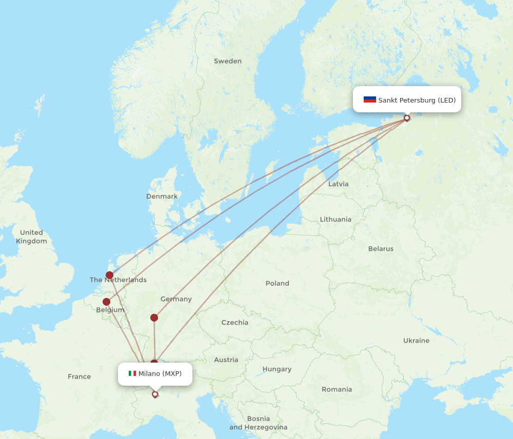MXP to LED flights and routes map