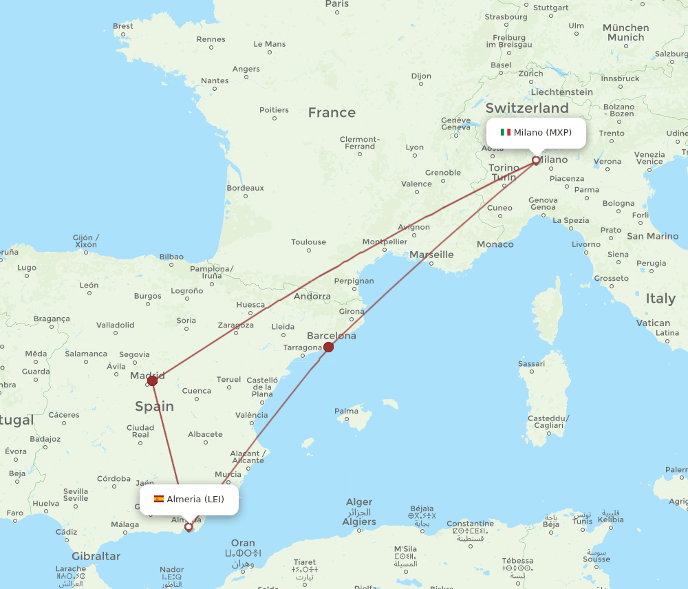 MXP-LEI flight routes