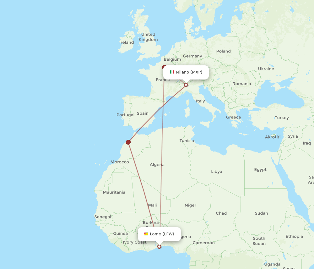 MXP-LFW flight routes