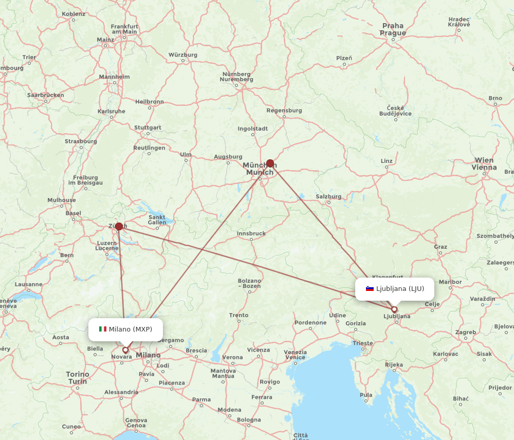 MXP-LJU flight routes