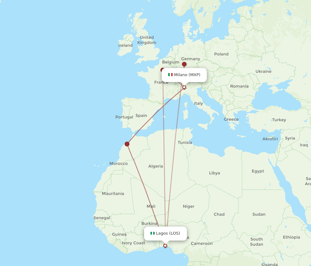 MXP-LOS flight routes