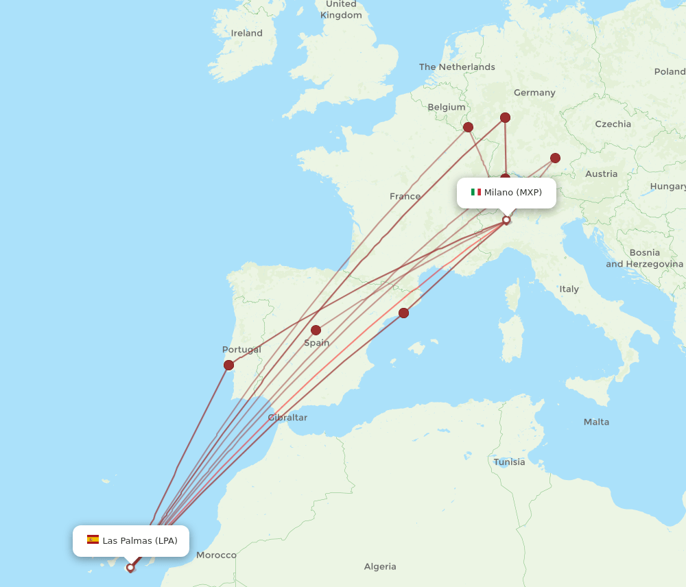 MXP to LPA flights and routes map