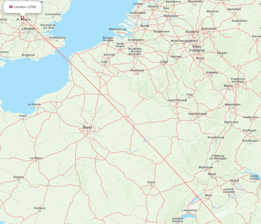 Milan - London route map and flight paths