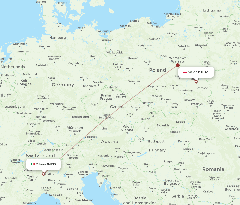 MXP to LUZ flights and routes map