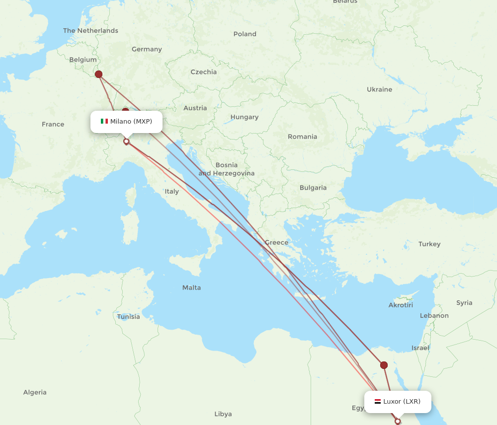 MXP to LXR flights and routes map