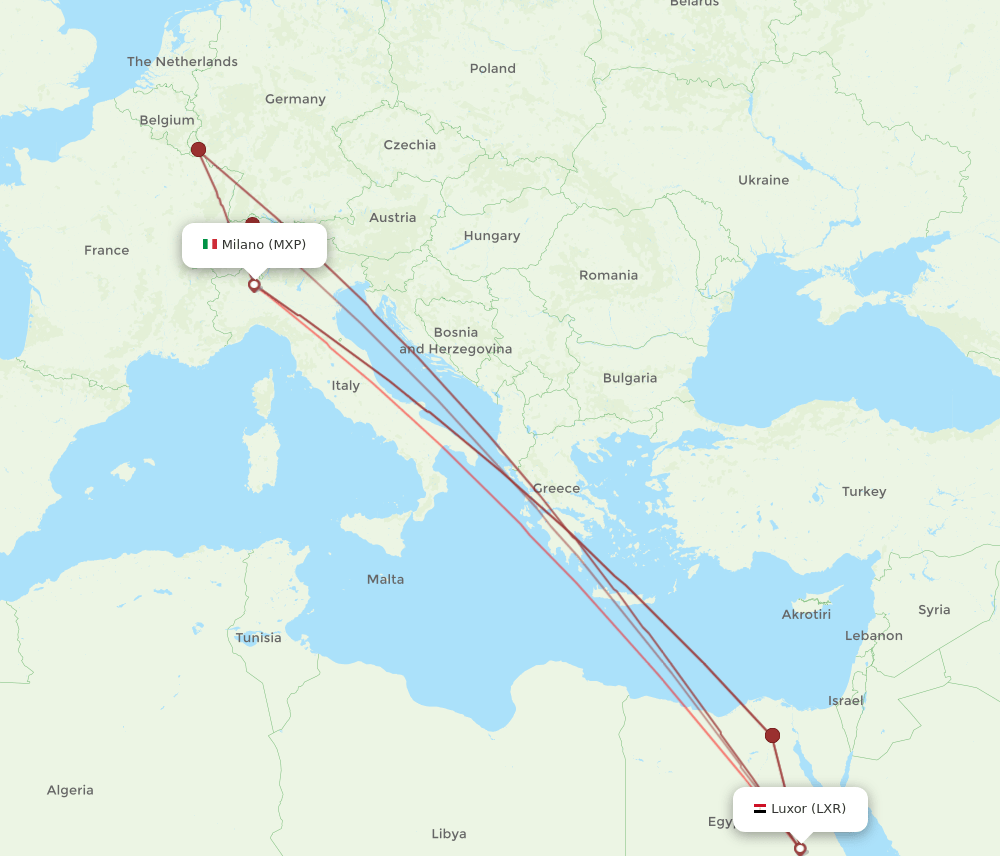 MXP-LXR flight routes