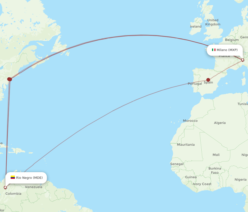 MXP to MDE flights and routes map