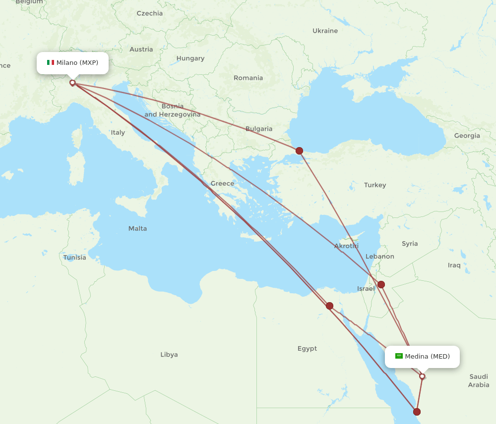 MXP to MED flights and routes map