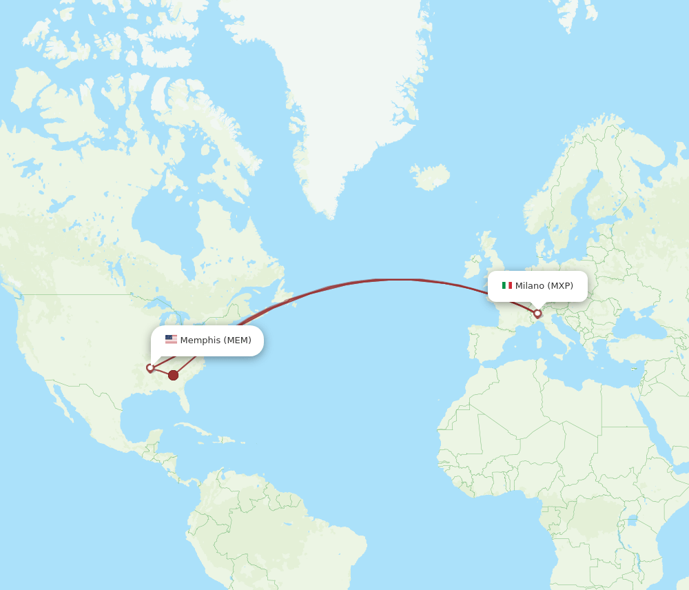 MXP to MEM flights and routes map