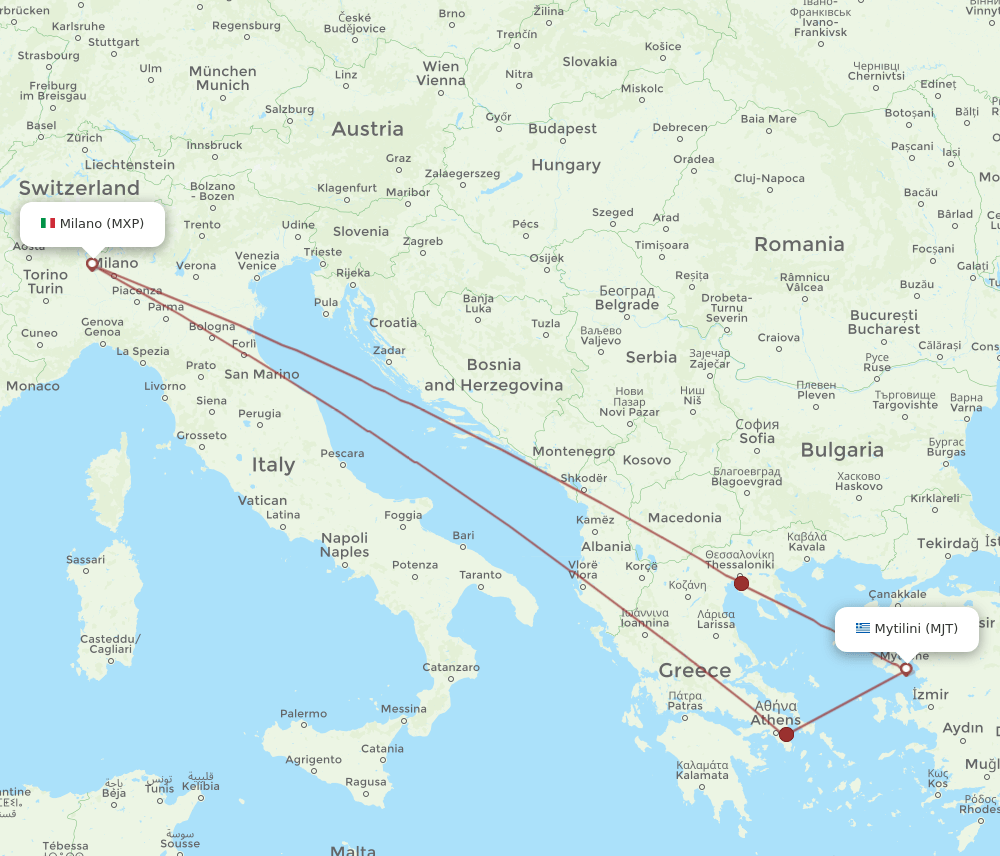 MXP to MJT flights and routes map