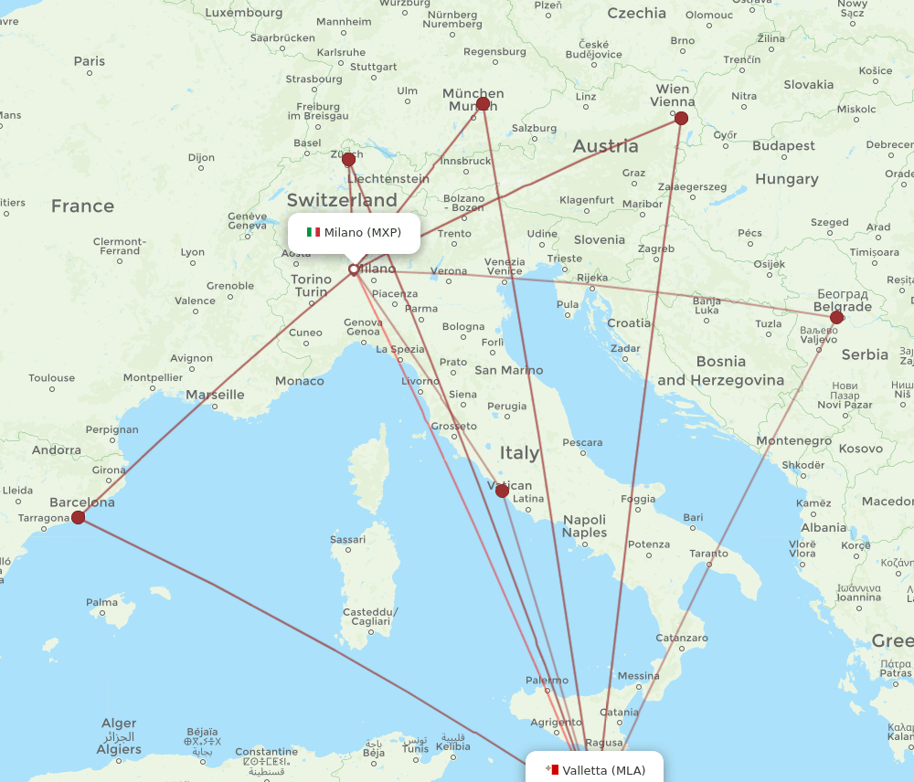MXP-MLA flight routes