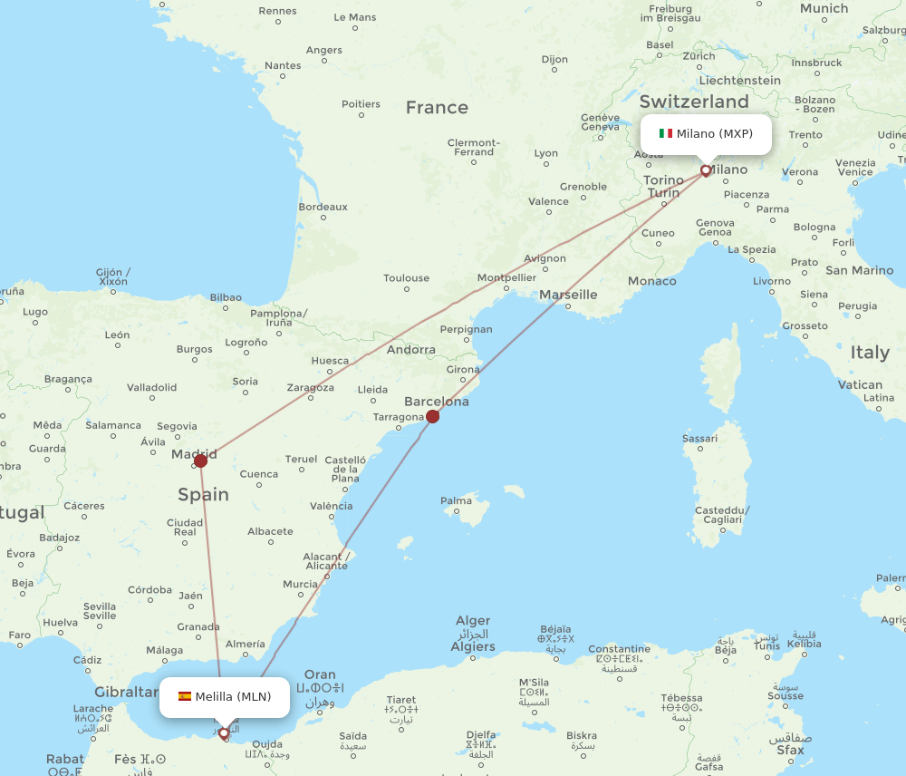 MXP-MLN flight routes