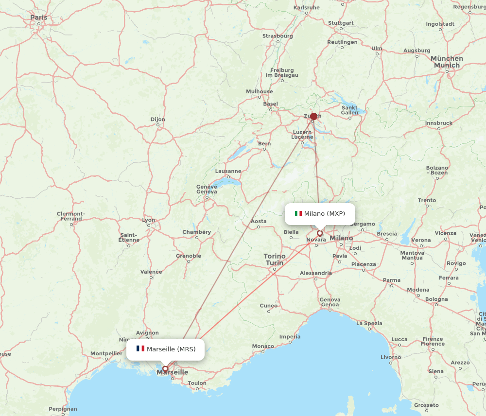 MXP to MRS flights and routes map