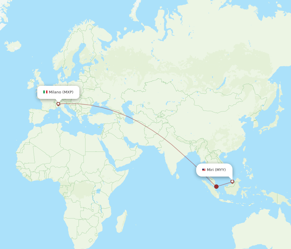 Miri - Milan route map and flight paths
