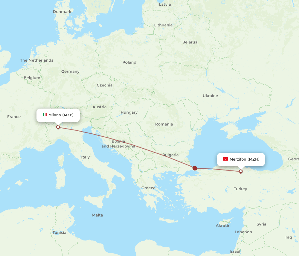 MXP to MZH flights and routes map