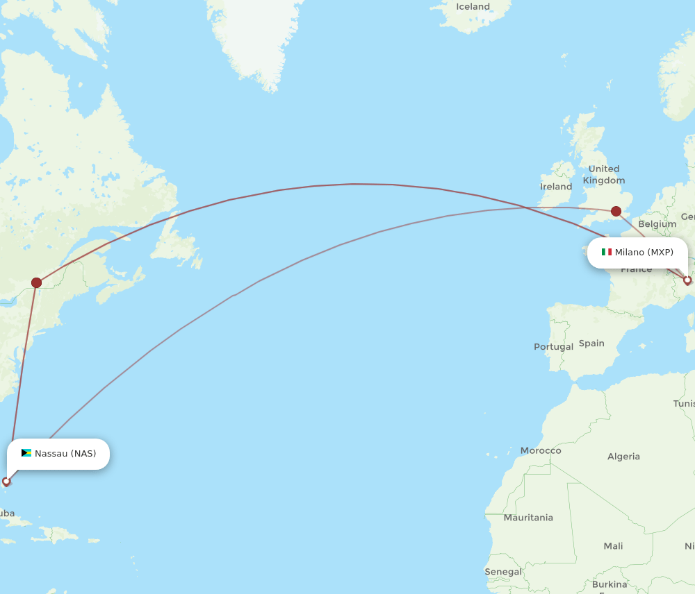 MXP-NAS flight routes