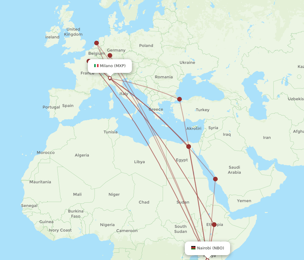MXP-NBO flight routes