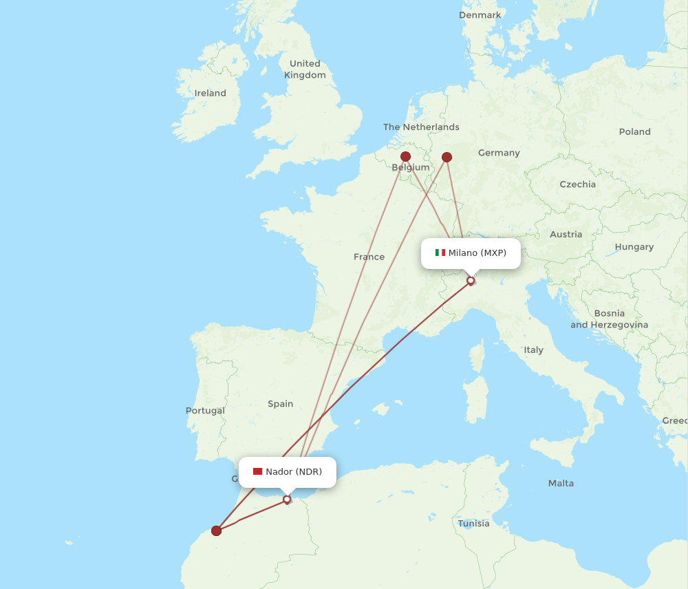 MXP to NDR flights and routes map
