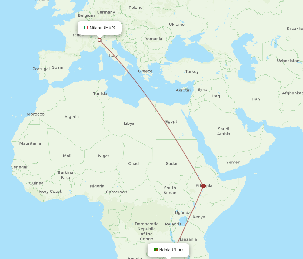 MXP-NLA flight routes