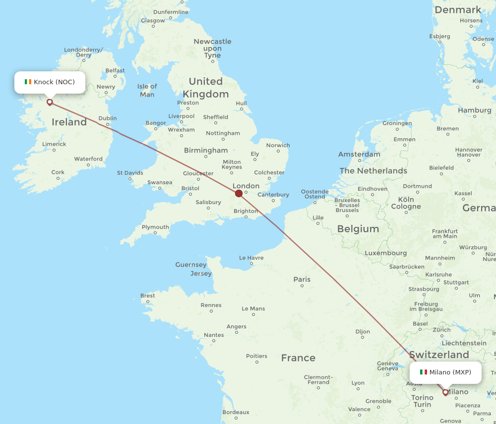 MXP to NOC flights and routes map