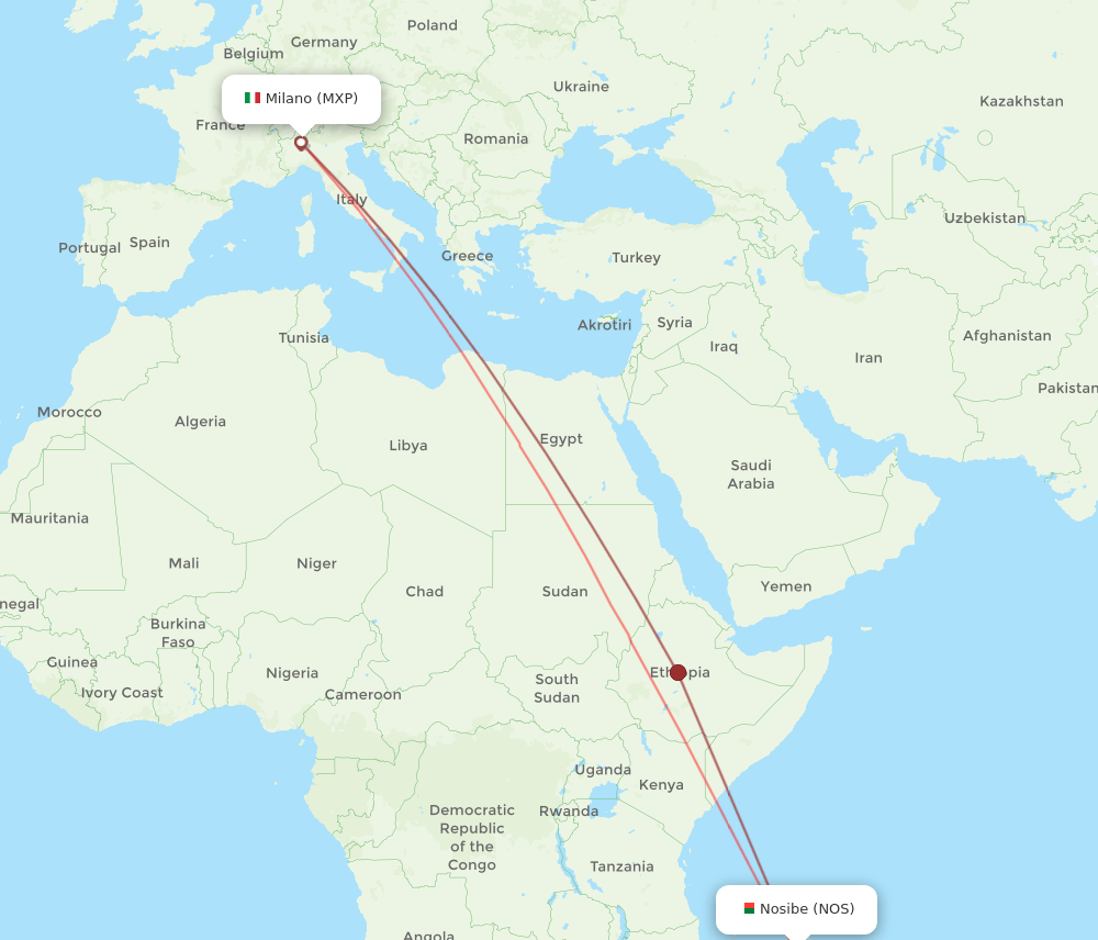 MXP to NOS flights and routes map