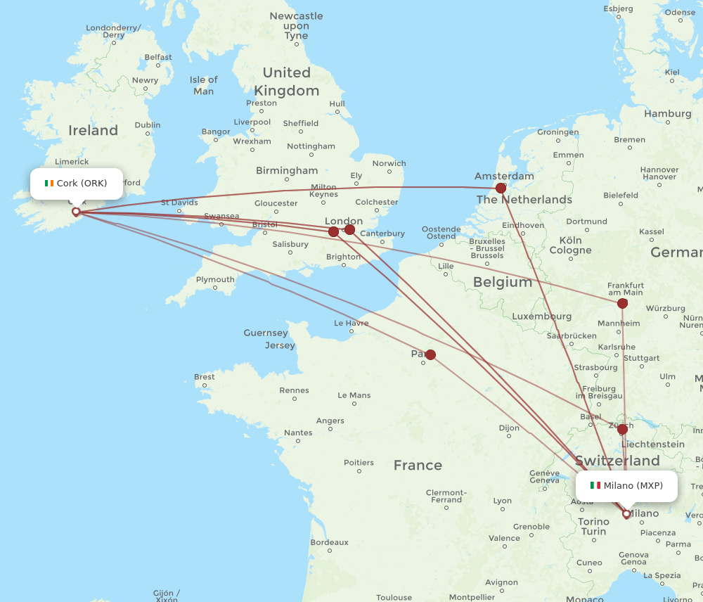 MXP-ORK flight routes