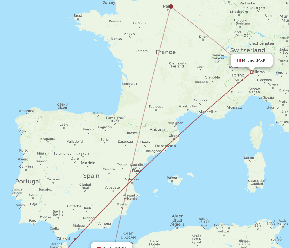 MXP to OUD flights and routes map