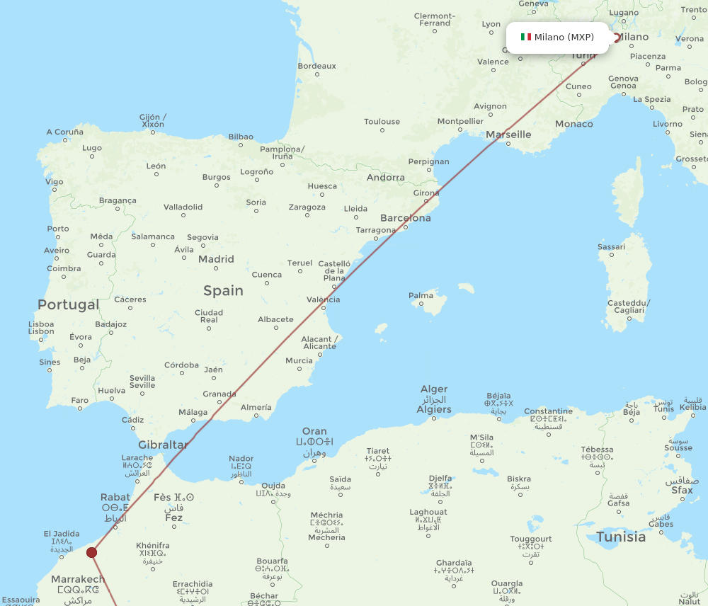 Zagora - Milan route map and flight paths