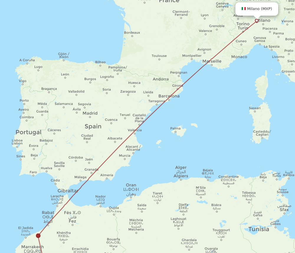 MXP to OZZ flights and routes map