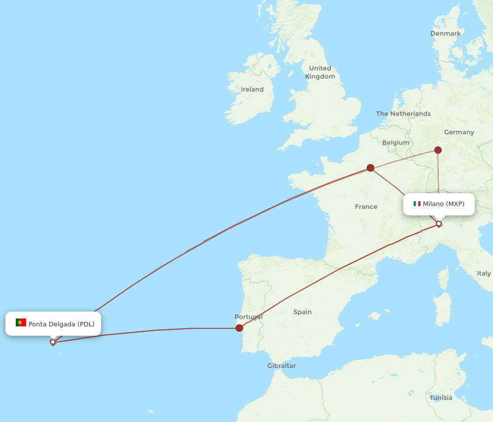 MXP-PDL flight routes