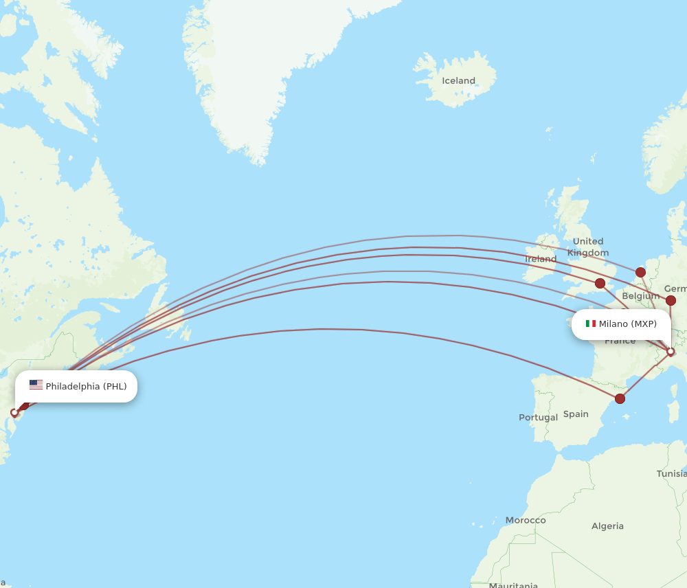 MXP-PHL flight routes