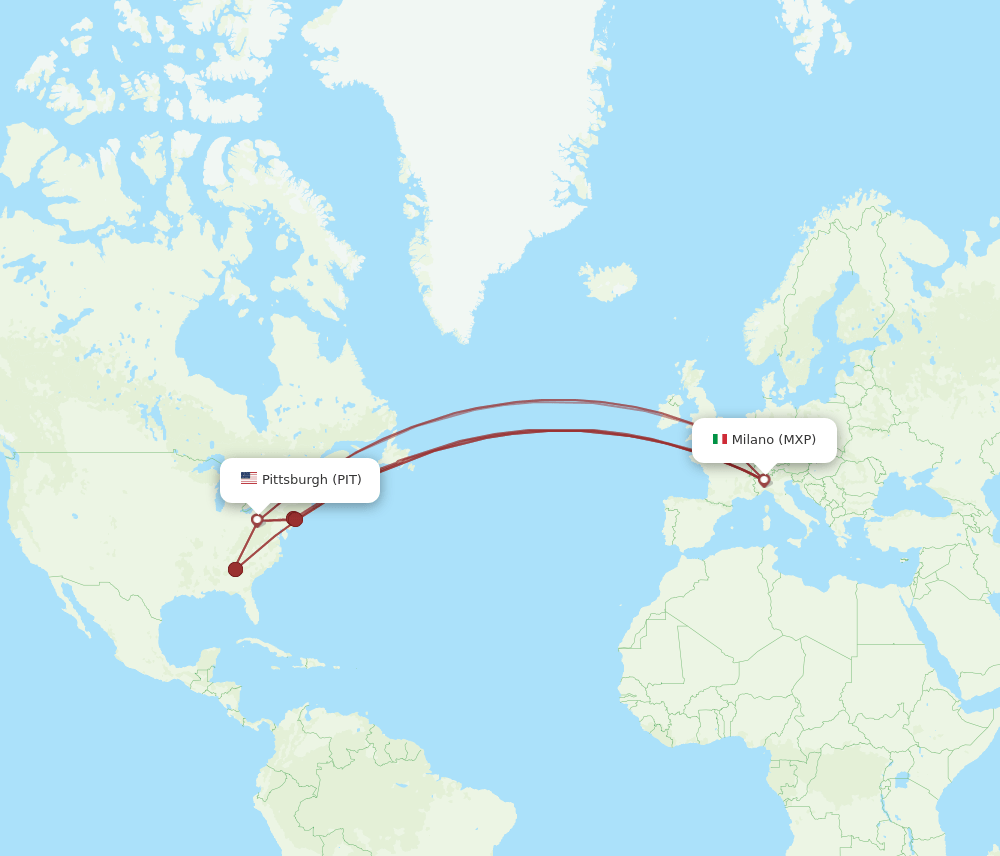 MXP to PIT flights and routes map