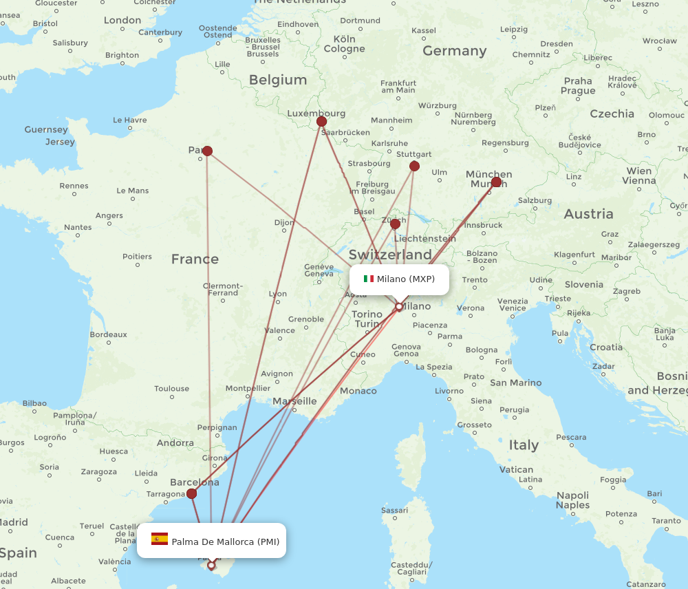 MXP to PMI flights and routes map