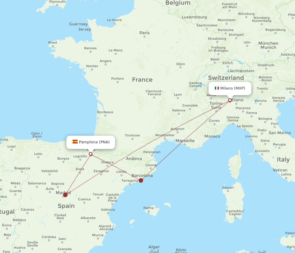 MXP-PNA flight routes