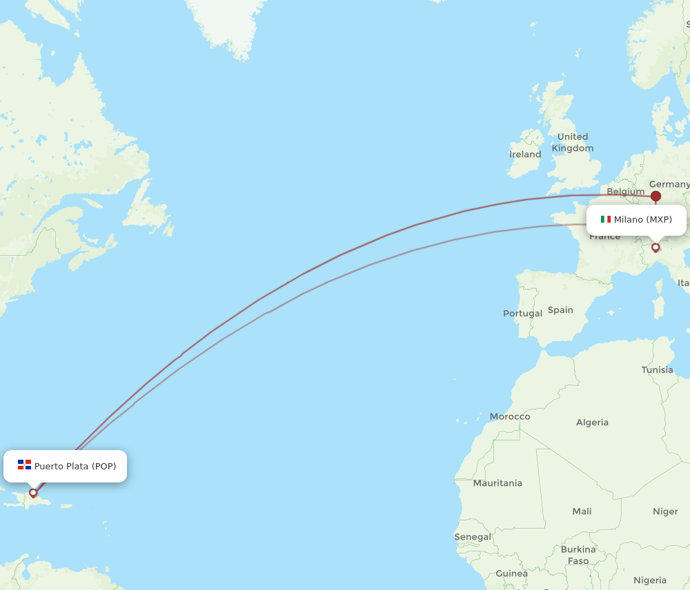 MXP to POP flights and routes map