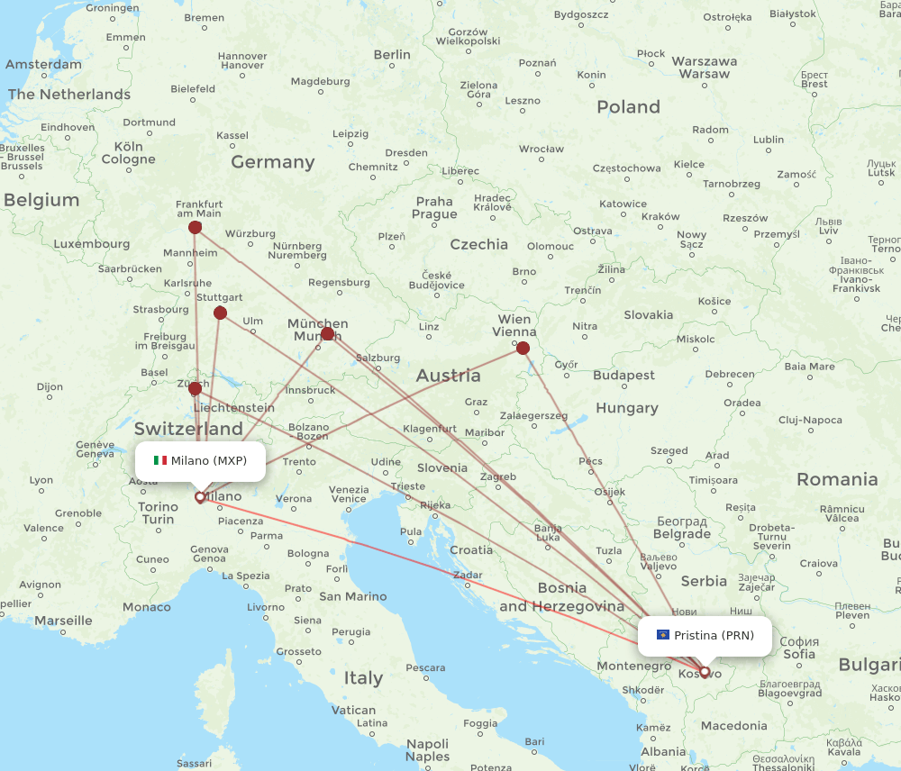 MXP-PRN flight routes