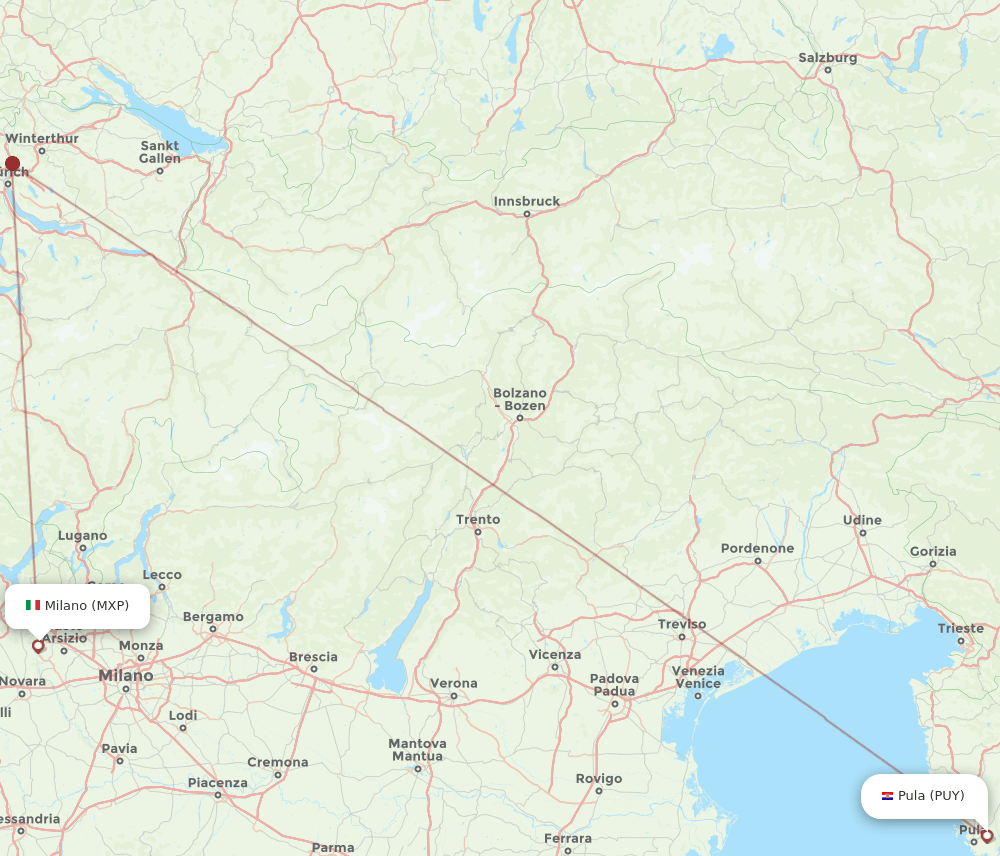 MXP to PUY flights and routes map