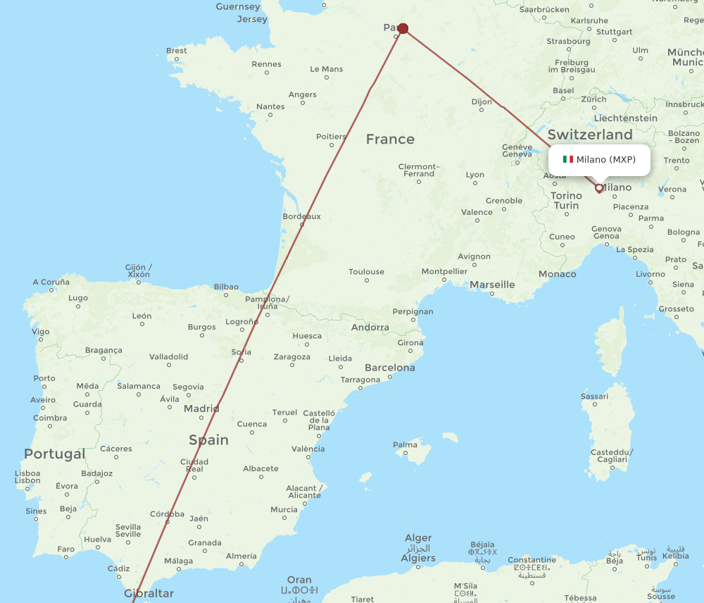 MXP to RBA flights and routes map