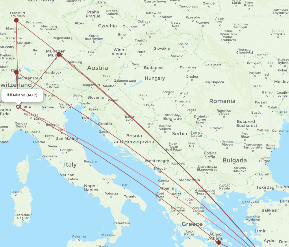 MXP to RHO flights and routes map