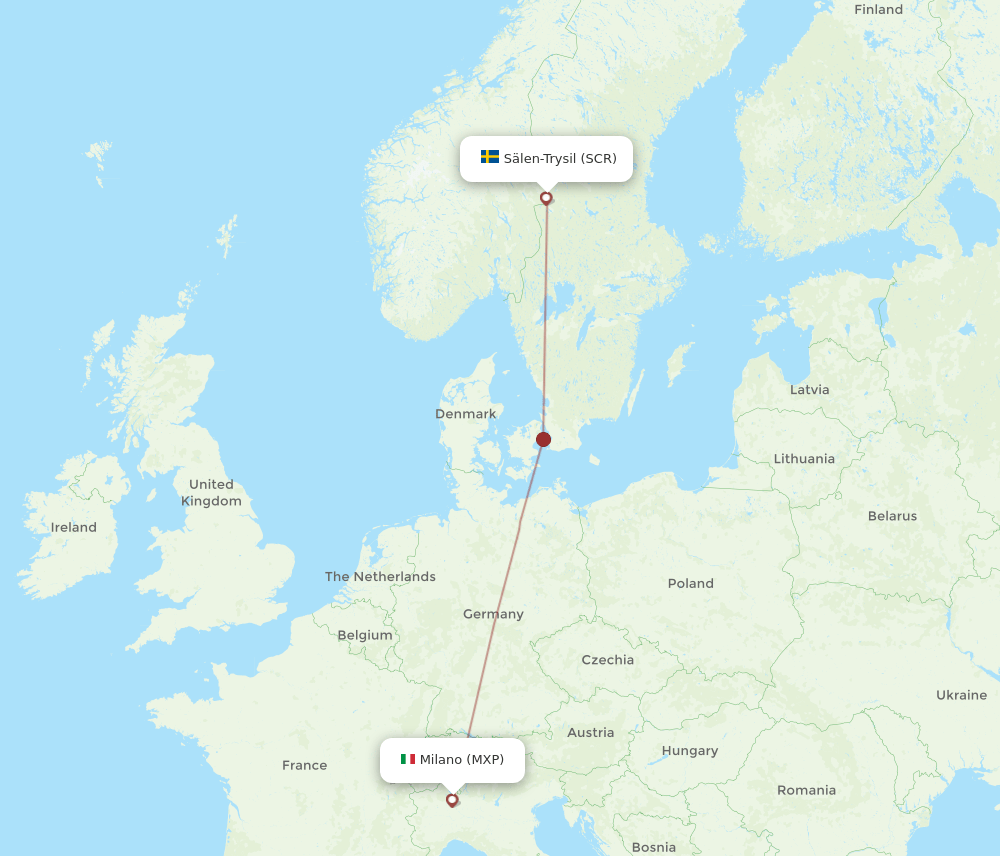 Milan - Salen route map and flight paths