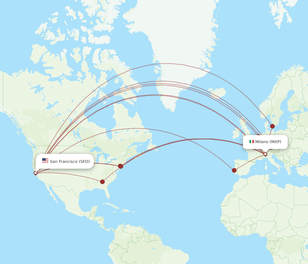 MXP to SFO flights and routes map